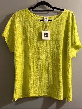 Anne Kline Lime Textured Short Sleeve Women's Top size Large